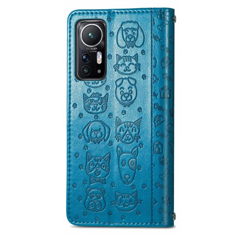 Flipové Pouzdro Na Xiaomi 12 Reliéfní Zvířata S Koženým Efektem