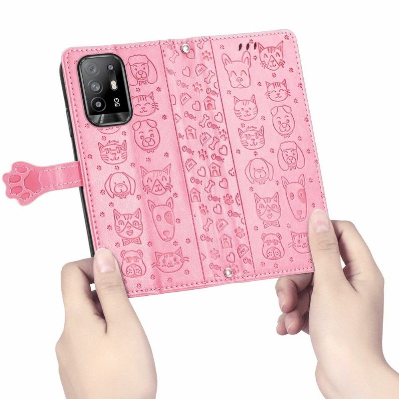 Flipové Pouzdro Na Oppo A94 5G Efekt Reliéfní Kůže Zvířat