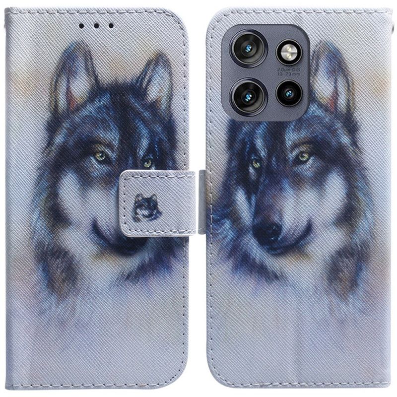 Kožený Kryt Motorola Edge 50 Neo Akvarel Vlk
