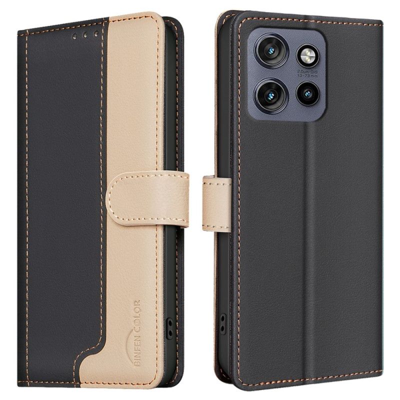 Kožený Kryt Motorola Edge 50 Neo Dvoubarevná Binfen Color