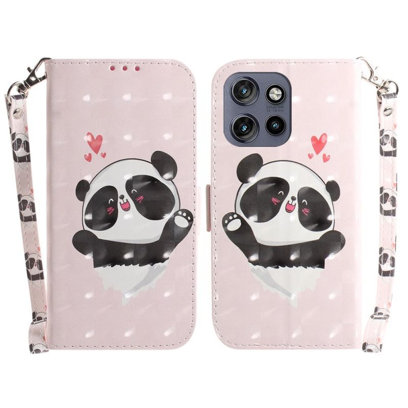 Kožený Kryt Motorola Edge 50 Neo Panda Love With Strap