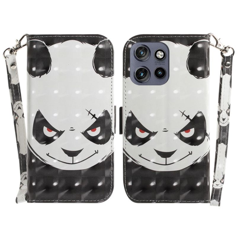Kožený Kryt Motorola Edge 50 Neo Rozzlobená Panda S Popruhem
