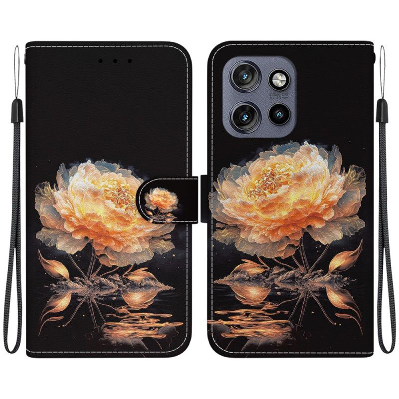Kožený Kryt Na Motorola Edge 50 Neo Zlatá Pivoňka
