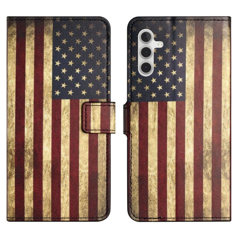 Kožený Kryt Na Samsung Galaxy S24 Fe Vintage Americká Vlajka