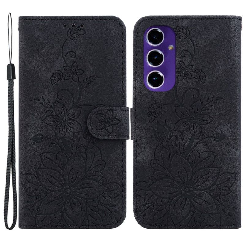 Kožený Kryt Samsung Galaxy S24 Fe Květinový Semišový Efekt