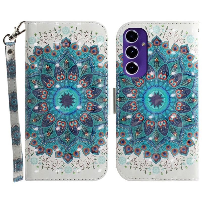 Kožený Kryt Samsung Galaxy S24 Fe Zelená Mandala S Popruhem