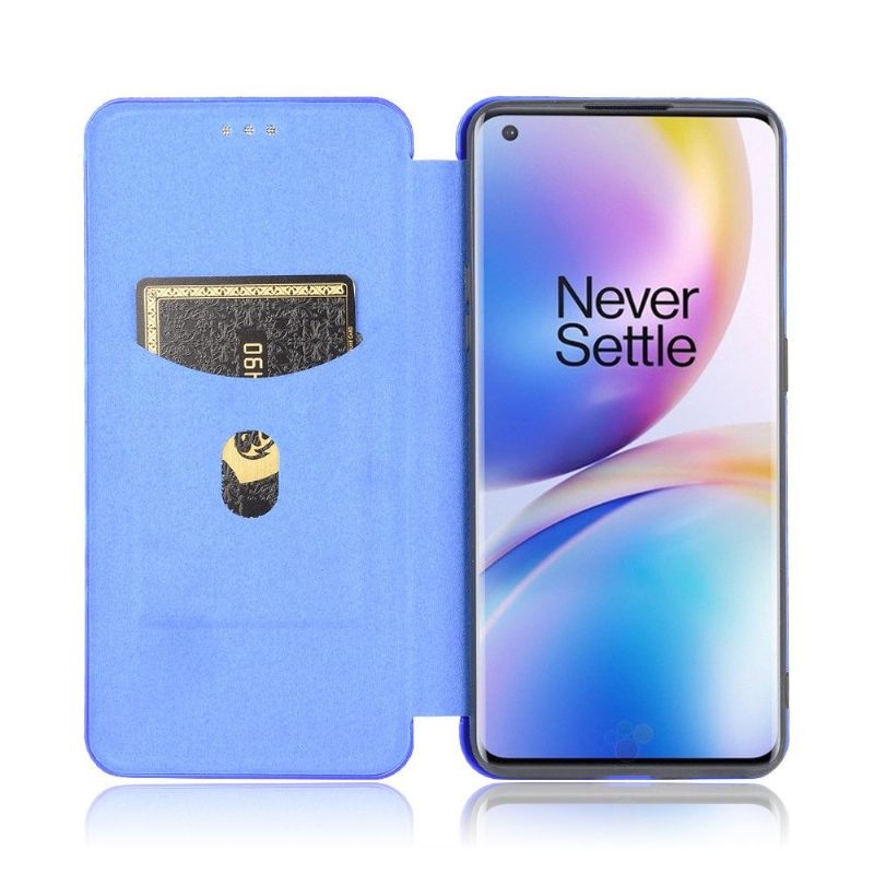 Kožené Pouzdro Na OnePlus 8 Pro Efekt Uhlíkových Vláken – Modrá