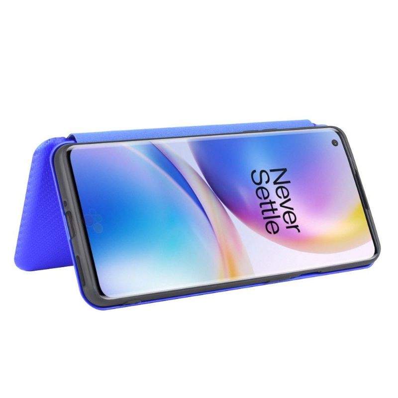 Kožené Pouzdro Na OnePlus 8 Pro Efekt Uhlíkových Vláken – Modrá