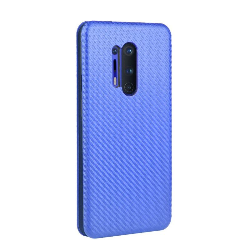 Kožené Pouzdro Na OnePlus 8 Pro Efekt Uhlíkových Vláken – Modrá