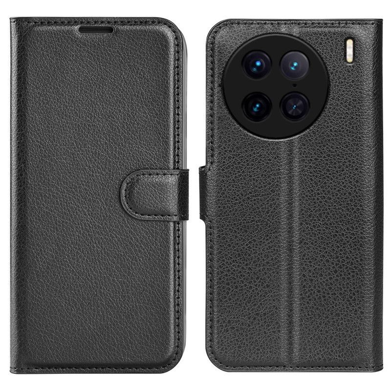 Flipové Pouzdro Na Vivo X90 Pro Klasická Umělá Kůže Z Liči