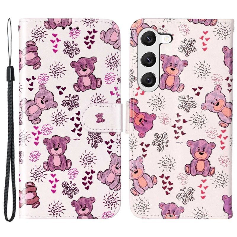 Flipové Pouzdro Na Samsung Galaxy S23 Plus 5G Na Lana Plyšoví Medvídci