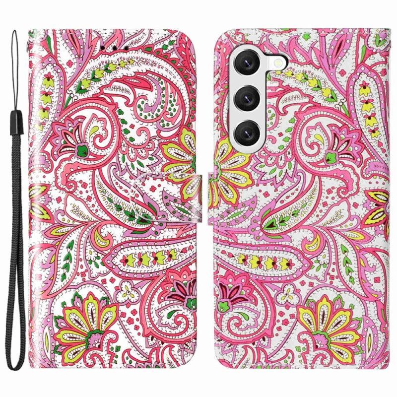 Flipové Pouzdro Na Samsung Galaxy S23 Plus 5G Na Lana Strappy Kašmírový Styl