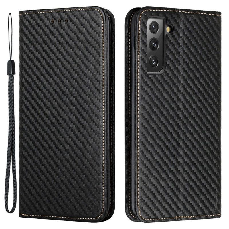 Kryty Na Mobil Na Samsung Galaxy S23 Plus 5G Na Lana Flipové Pouzdro Strappy Carbon Fiber Style