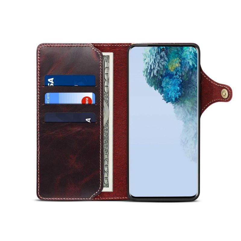 Flipové Pouzdro Na Samsung Galaxy S20 Plus Odkryté Švy Z Pravé Kůže
