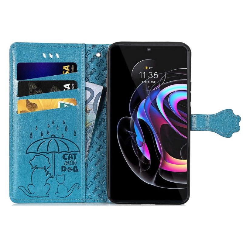 Flipové Pouzdro Na Motorola Edge 20 Pro Reliéfní Zvířata S Koženým Efektem