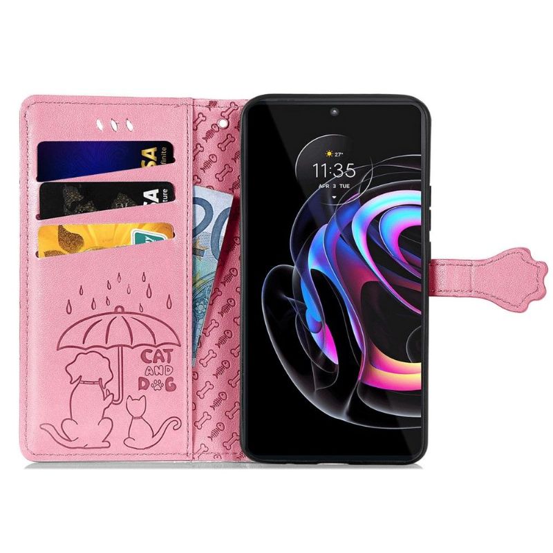Flipové Pouzdro Na Motorola Edge 20 Pro Reliéfní Zvířata S Koženým Efektem