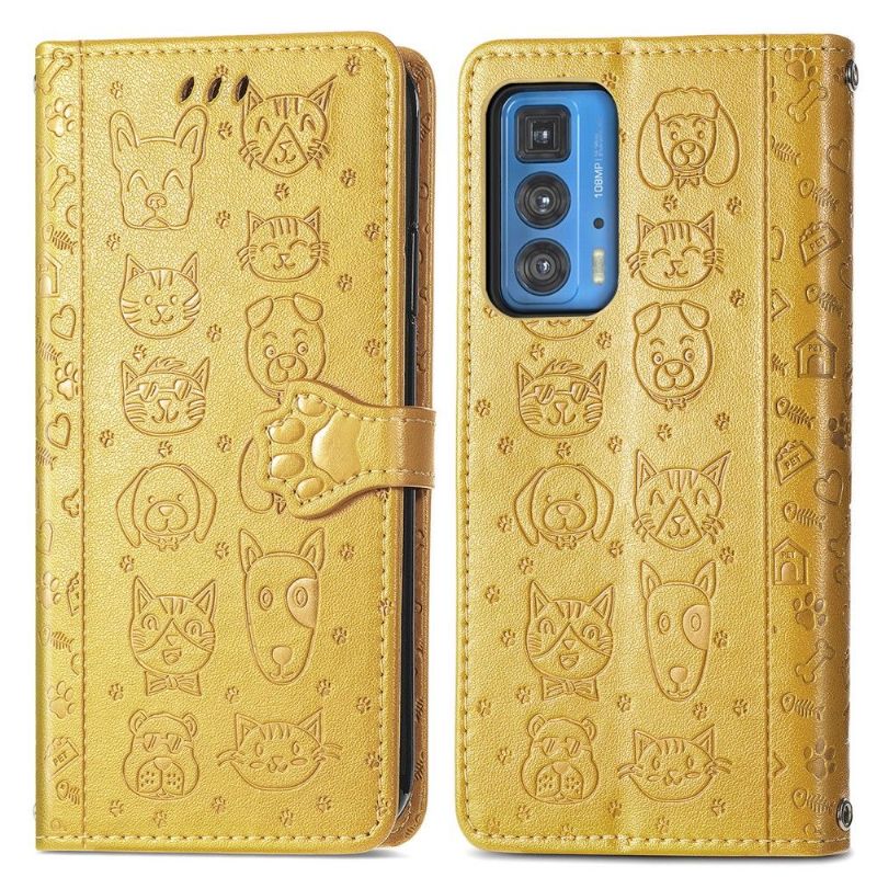 Flipové Pouzdro Na Motorola Edge 20 Pro Reliéfní Zvířata S Koženým Efektem