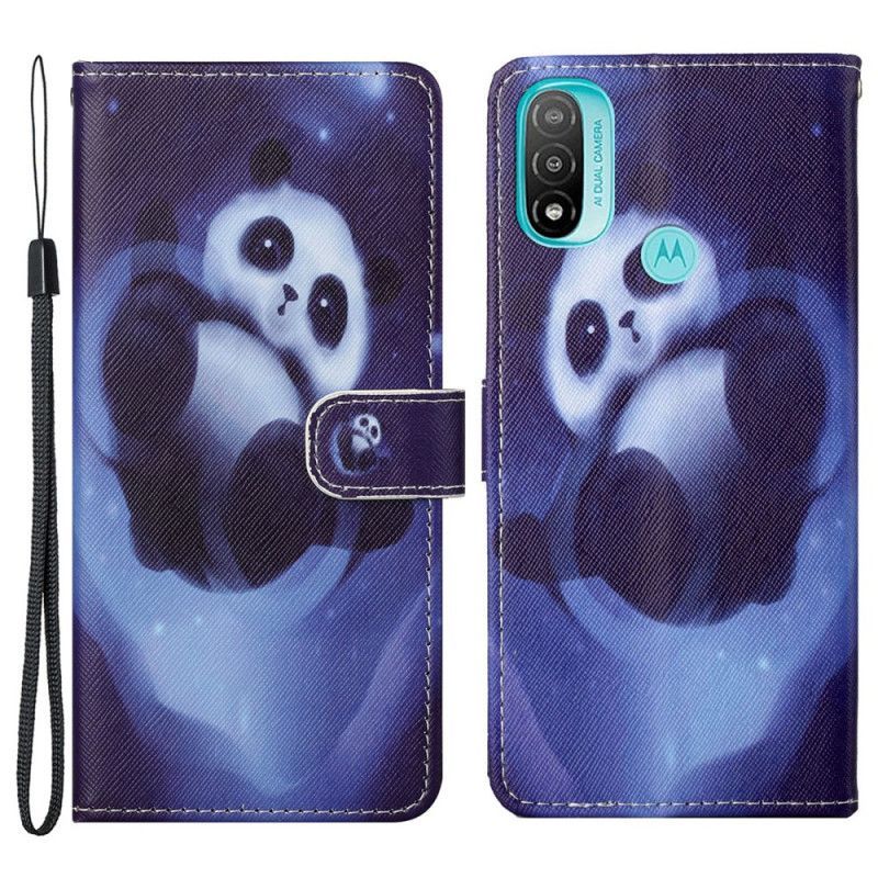 Flipové Pouzdro Na Moto G71 5G Na Lana Panda Space S Lanyardem