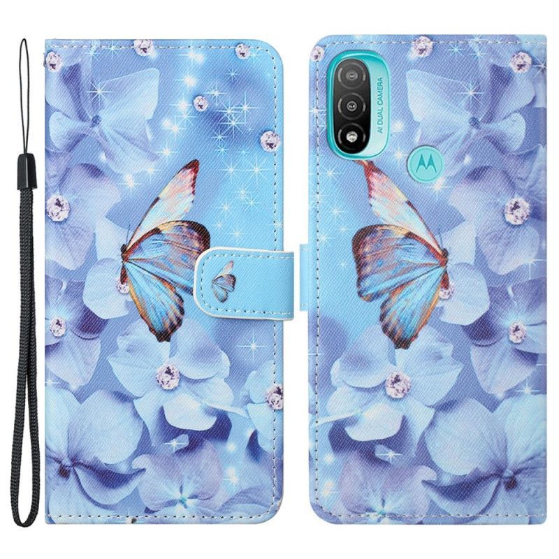 Flipové Pouzdro Na Moto G71 5G Na Lana Strappy Diamond Motýli