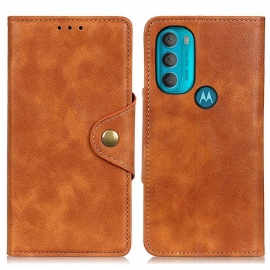 Flipové Pouzdro Na Moto G71 5G Vintage Umělá Kůže A Knoflík