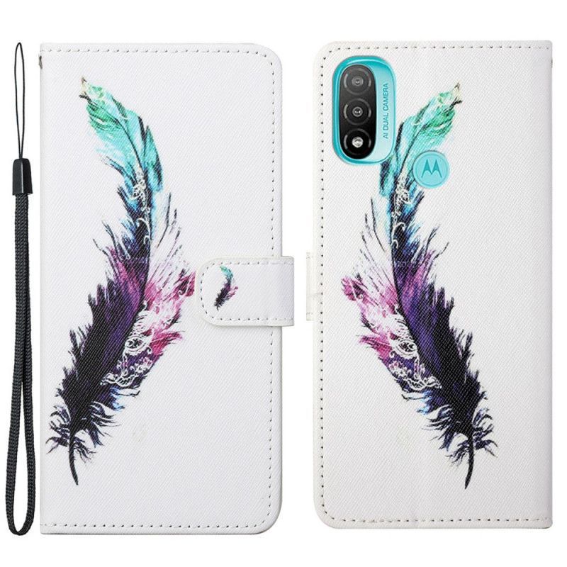 Kožené Pouzdro Na Moto G71 5G Na Lana Peříčko Se Šňůrkou