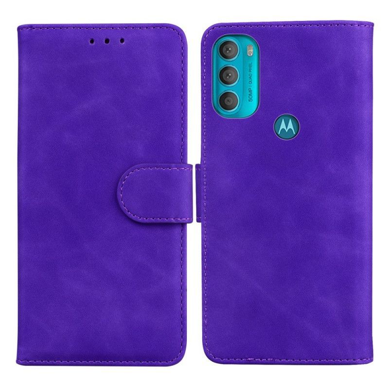 Kožené Pouzdro Na Moto G71 5G Monochromatický Kožený Efekt