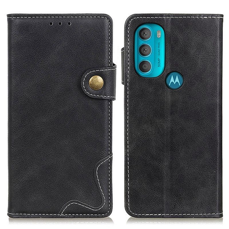 Kožené Pouzdro Na Moto G71 5G Umělecké Šicí Tlačítko