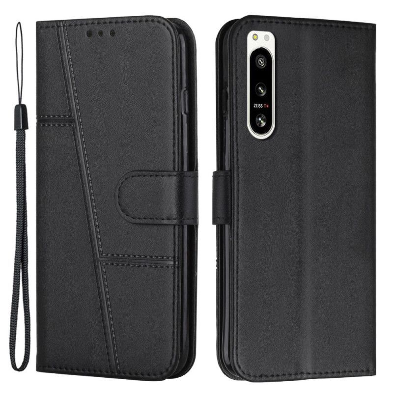 Flipové Pouzdro Na Sony Xperia 5 IV Geometrický Kožený Styl S Páskem