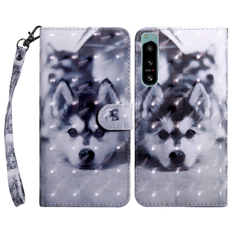 Flipové Pouzdro Na Sony Xperia 5 IV Husky Pes S Lanyardem