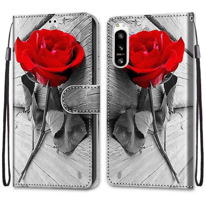 Flipové Pouzdro Na Sony Xperia 5 IV Květinové S Popruhem