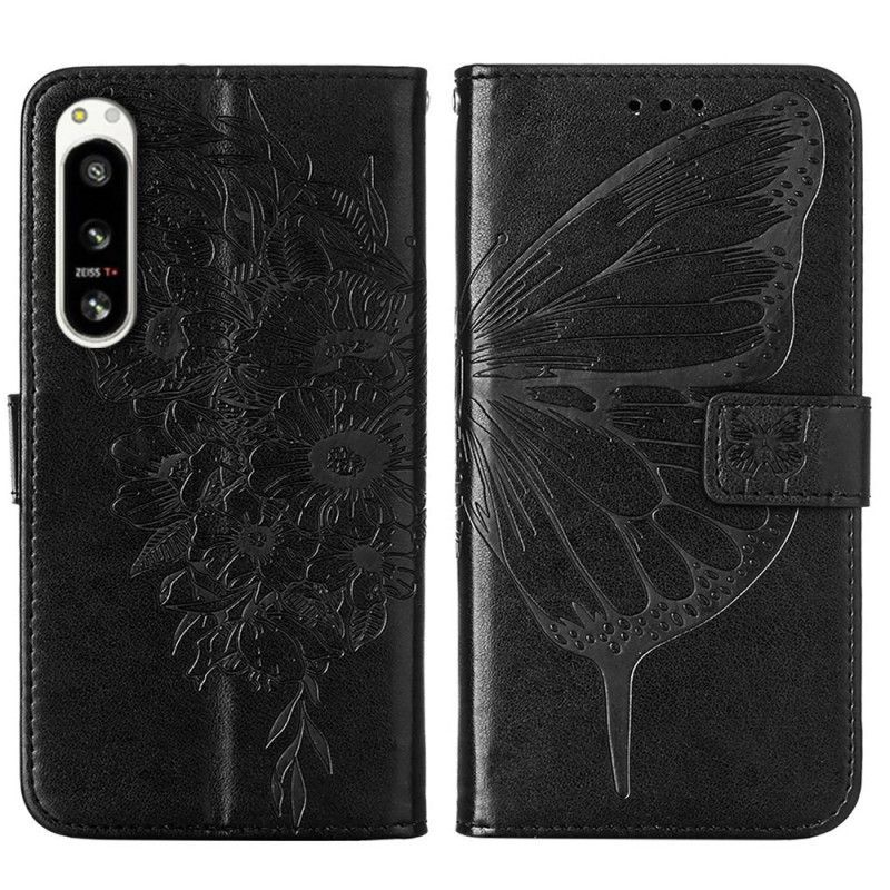 Flipové Pouzdro Na Sony Xperia 5 IV Na Lana Barokní Strappy Butterfly