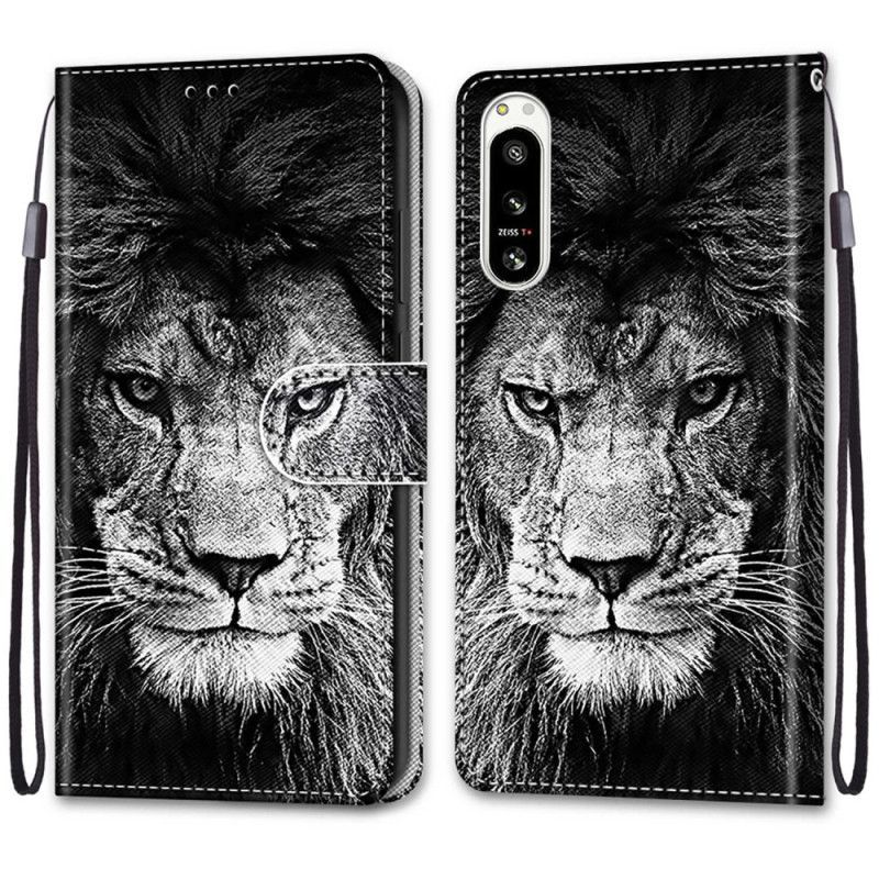 Flipové Pouzdro Na Sony Xperia 5 IV Na Lana Lanyard Lion