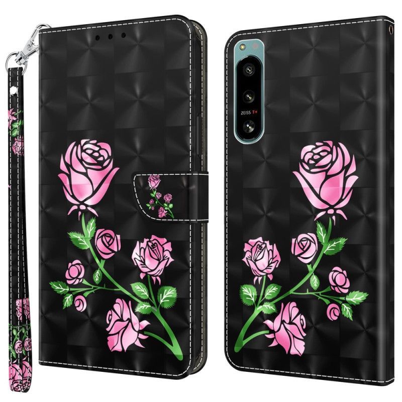 Flipové Pouzdro Na Sony Xperia 5 IV Na Lana Popruhové Růže