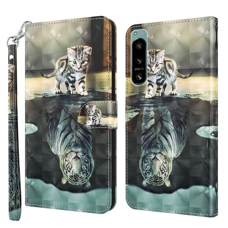 Flipové Pouzdro Na Sony Xperia 5 IV Na Lana Strappy Kitten Dream