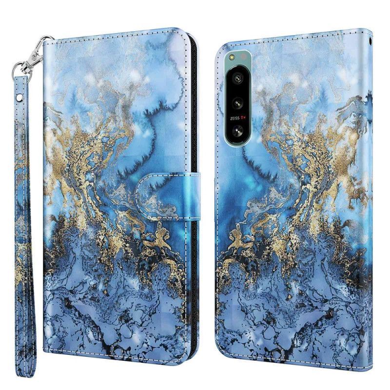 Flipové Pouzdro Na Sony Xperia 5 IV Na Lana Strappy Marble Style