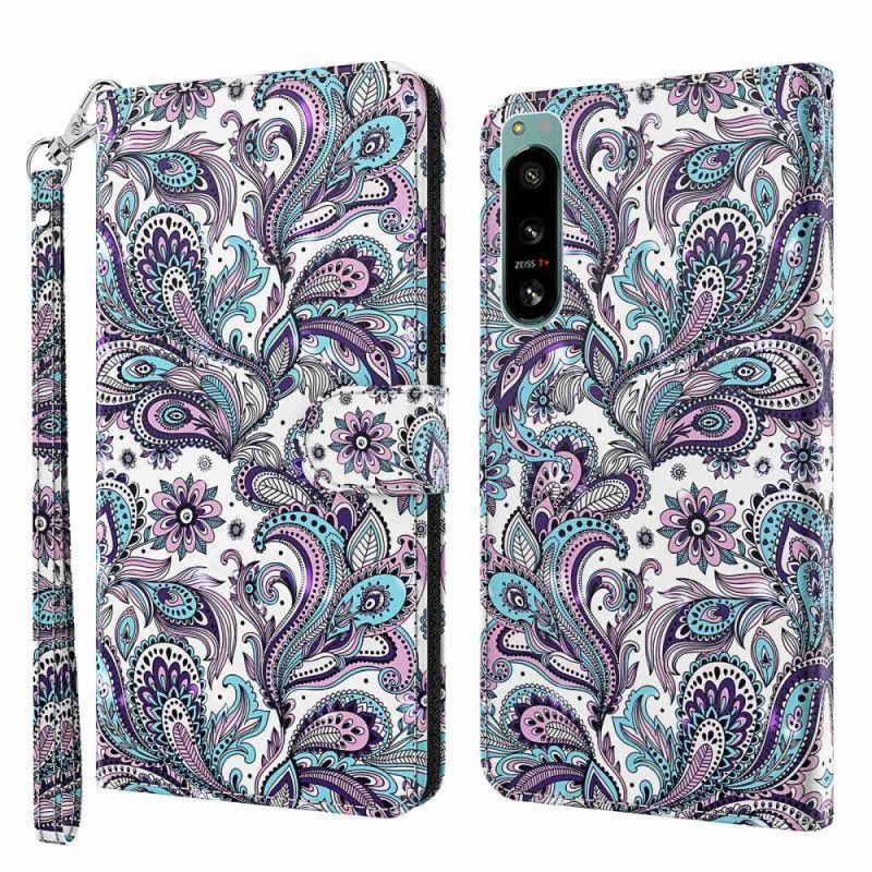 Flipové Pouzdro Na Sony Xperia 5 IV Na Lana Strappy Paisley Vzor