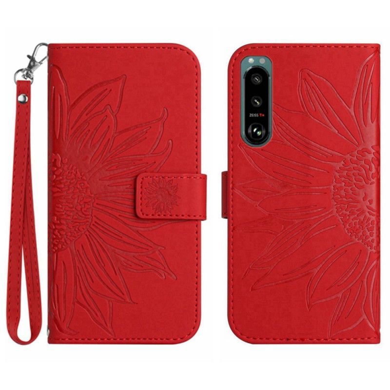 Flipové Pouzdro Na Sony Xperia 5 IV Na Lana Strappy Slunečnice