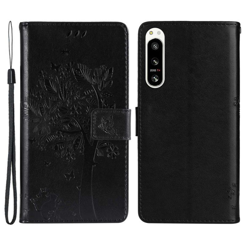 Flipové Pouzdro Na Sony Xperia 5 IV Na Lana Strom A Strappy Cat