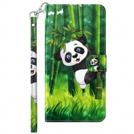 Kožené Pouzdro Na Sony Xperia 5 IV Na Lana Bambusová Panda Se Šňůrkou