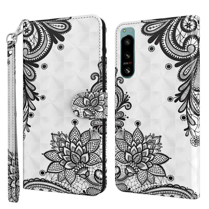 Kožené Pouzdro Na Sony Xperia 5 IV Na Lana Pásková Krajka
