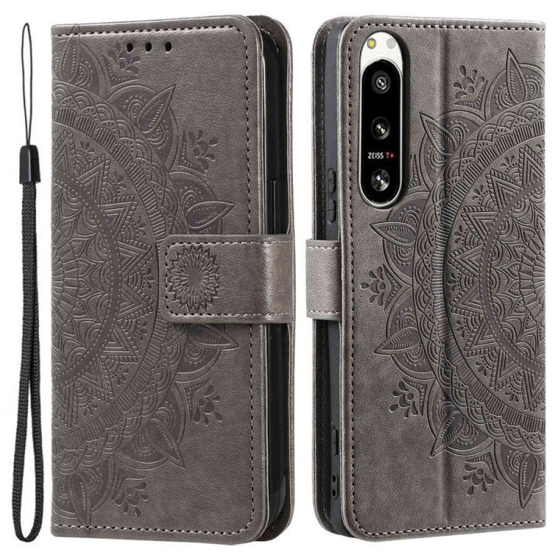 Kožené Pouzdro Na Sony Xperia 5 IV Na Lana Strappy Sun Mandala