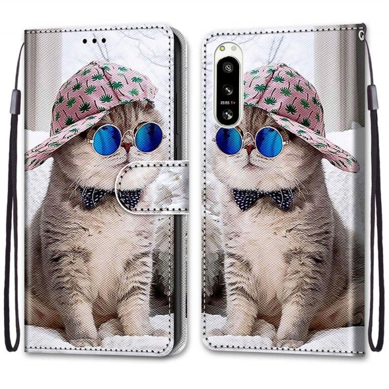 Kožené Pouzdro Na Sony Xperia 5 IV Na Lana Yo Kočka S Popruhem