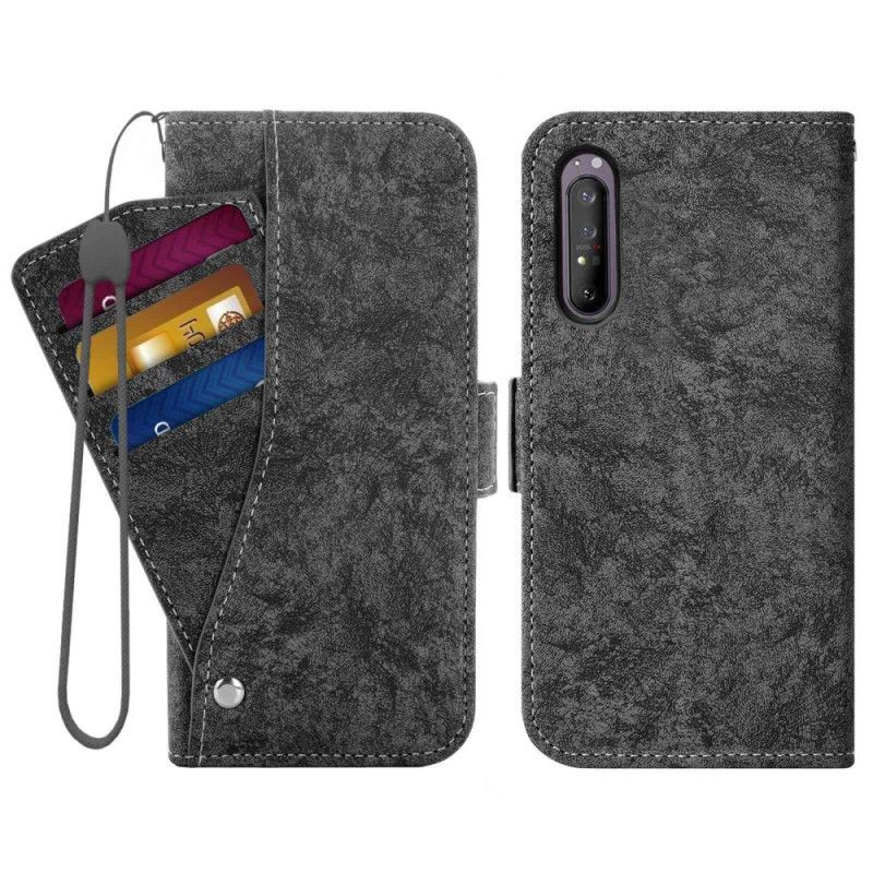 Kožené Pouzdro Na Sony Xperia 5 IV Vintage Otočný Držák Karet