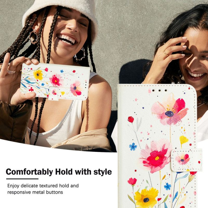 Kožený Kryt Xiaomi 15 Květinový Motiv