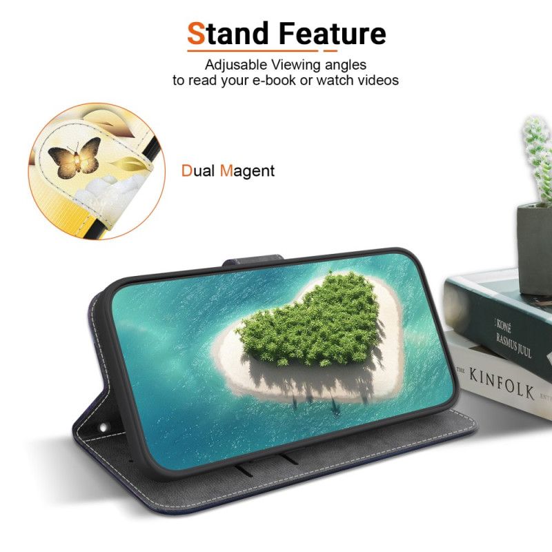 Kožený Kryt Xiaomi 15 Zlatí Motýli A Bílé Květiny