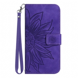 Kožený Kryt Xiaomi 15 Šňůrka S Potiskem Slunečnic