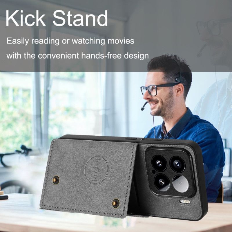 Kryt Na Xiaomi 15 Kožený Efekt S Pouzdrem Na Karty A Stojánkem