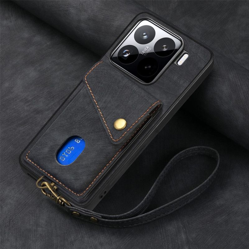 Kryt Na Xiaomi 15 Pouzdro Na Karty A Popruh S Efektem Semiše