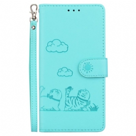 Peněženková Pouzdra Xiaomi 15 Kryty Na Mobil Řemínek S Kočičí Scénou