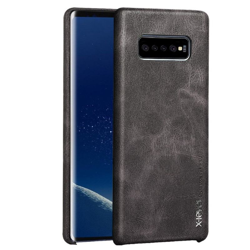 Kryt Na Samsung Galaxy S10 Plus Vintage Série Kůže - Tmavě Hnědá